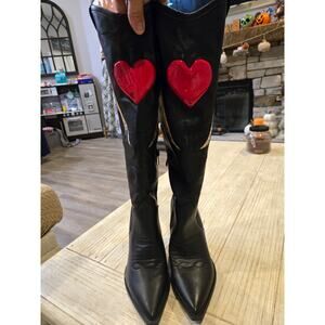Olivia Miller Women's Western Boots Black Red Heart Gold Embellishments 9